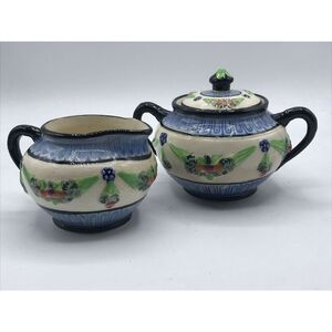Maruhon Ware Hand Painted Sugar with Lid and‎ Creamer made in Japan